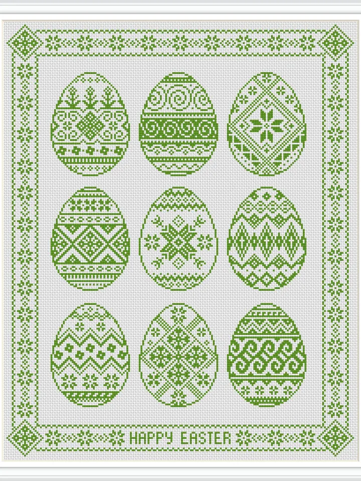 Easter eggs cross stitch pattern PDF download Monochrome sampler cross stitch chart, Easter pattern digital PDF, Egg ornament folk #T43