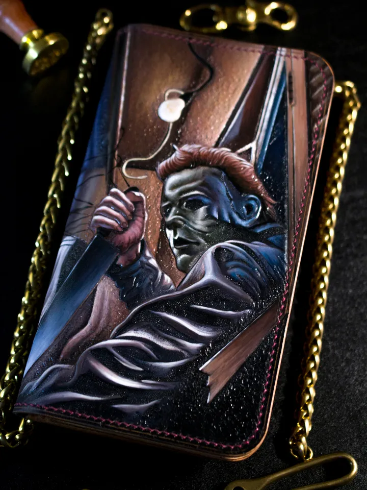 Long wallet Genuine brown leather Michael Myers Halloween original handmade