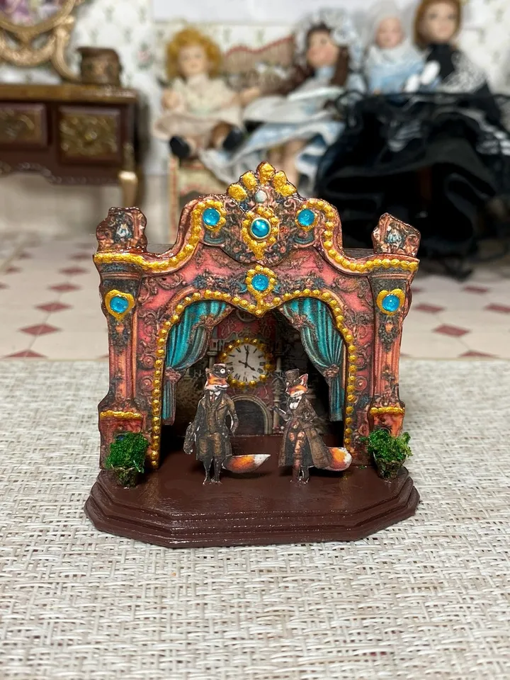 Puppet theater. Theater for a dollhouse. Vintage puppet theater. 1:12. Handmade.