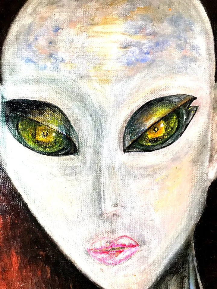 Alien painting on canvas,Alien portrait acrylic mix media painting.