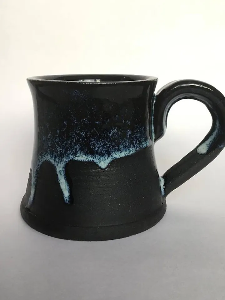 Thor Hammer Mjolnir Huginn and Muninn Black blue glazed dripping stoneware mug
