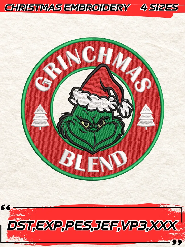 Grinchmas Blend Embroidery File Designs,Grinch Christmas Embroidery Design,Christmas Embroidery Design,4 Sizes,Digital Download