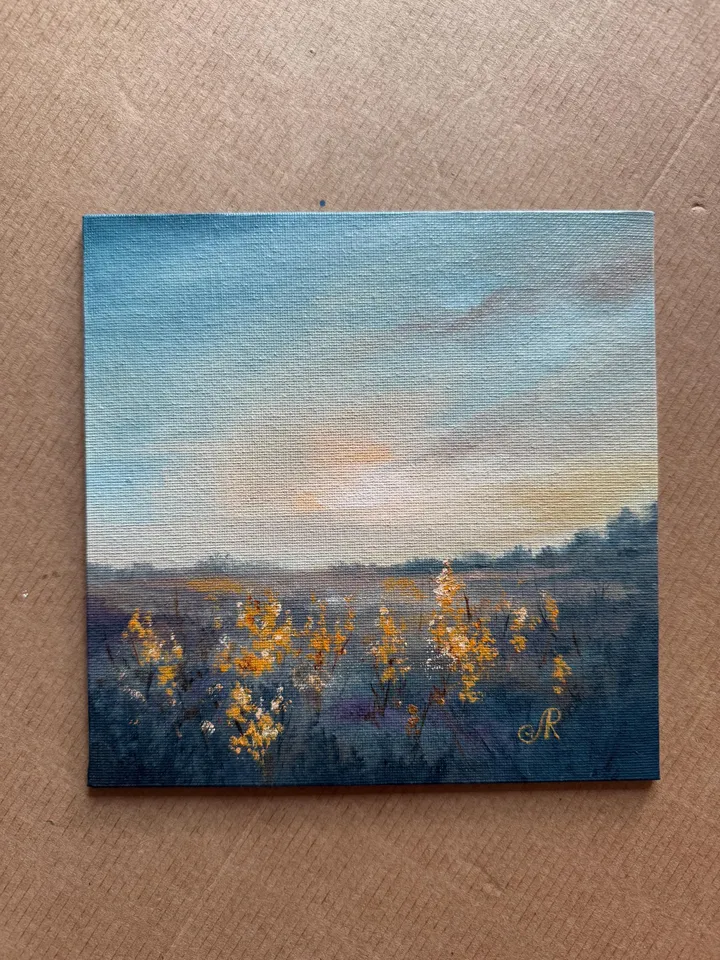 Field Oil Painting Meadow Wall Art Sunset Original Painting