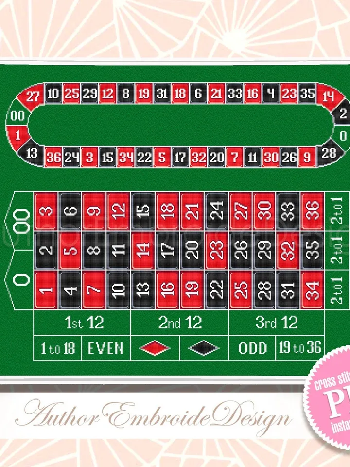 Card game playmat cross stitch pattern PDF download Roulette table cross stitch chart, Casino pattern digital PDF, DIY unique gift #O9