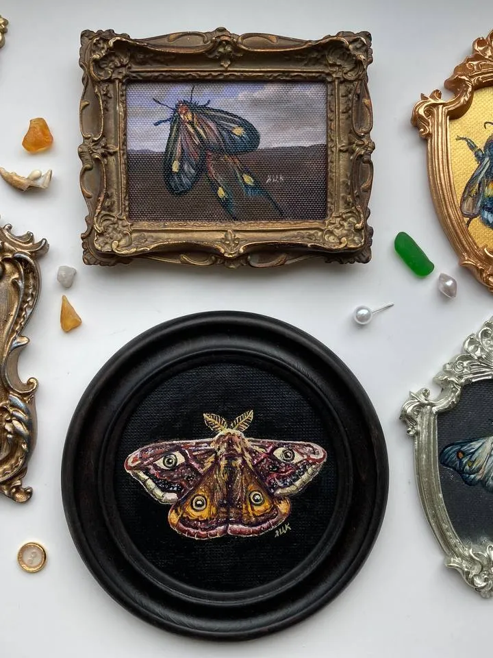 Framed Bumblebee Oil Painting Original Entomology Art Bee Painting Victorian
