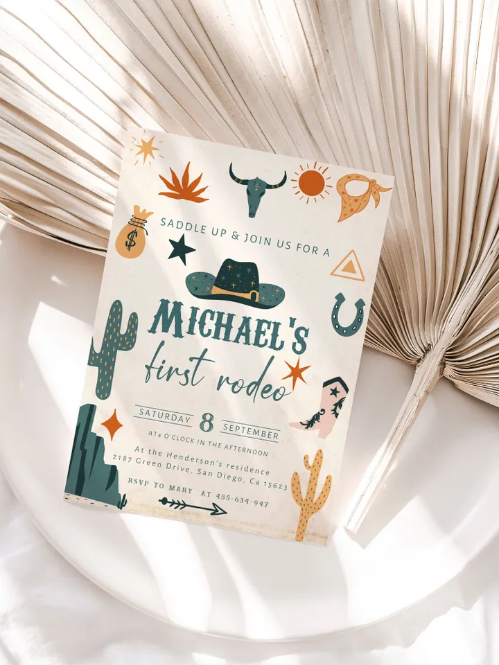 First Rodeo Birthday Invitation; Southwest Birthday invite; Ranch Birthday Invitation Template; DIY Cowboy Birthday Invitation Printable