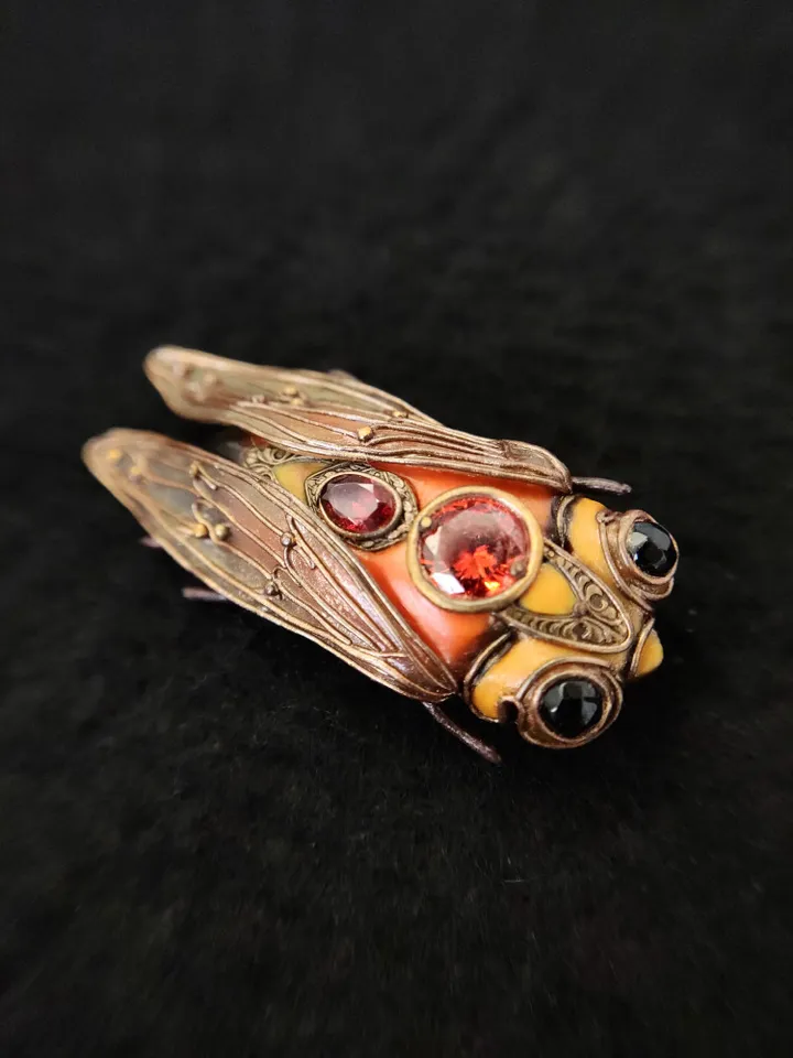 Brooch Cicada, Orange brooch, Brooch pin, Rare vintage cicada brooch