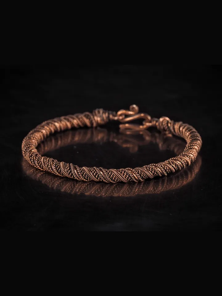 Narrow wire wrapped copper bracelet Unique metal bangle Handmade jewelry