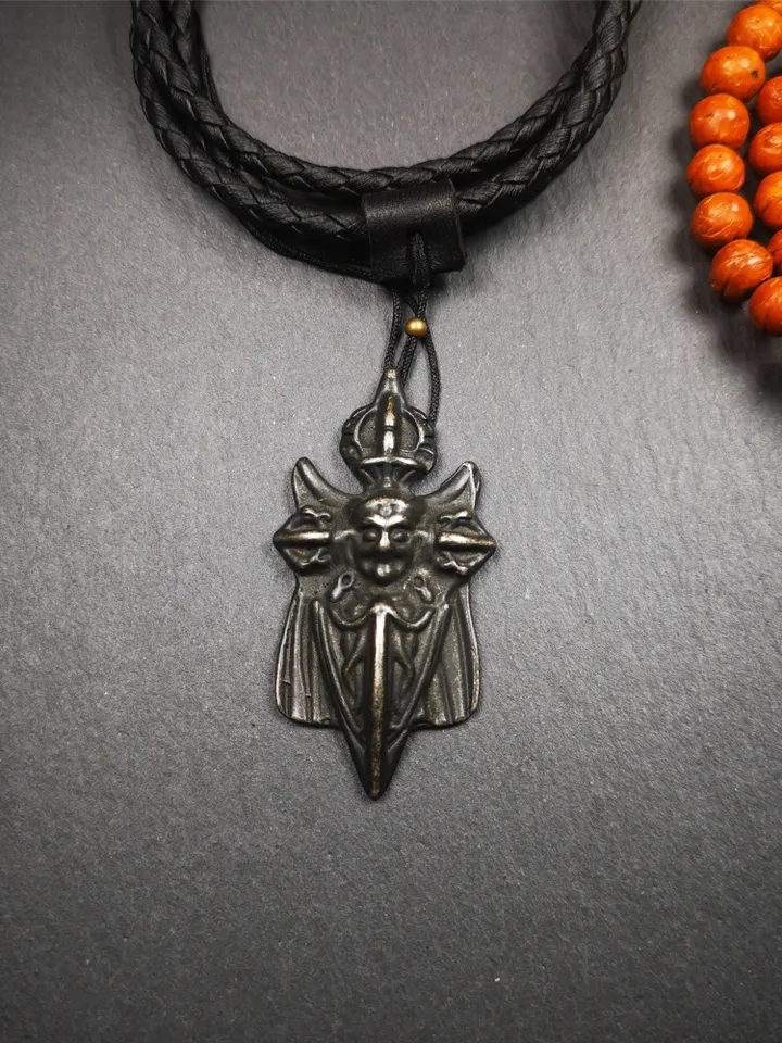 Gandhanra Antique Tibetan Buddhist Amulet,Black Garuda,Garula,Suparna,Golden-winged Bird Pendant,Made of Thokcha, 2.2 Inches