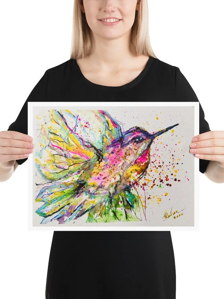 Hummingbird Photo paper poster made from my original watercolour painting,birds painting wall decoration,gift.
