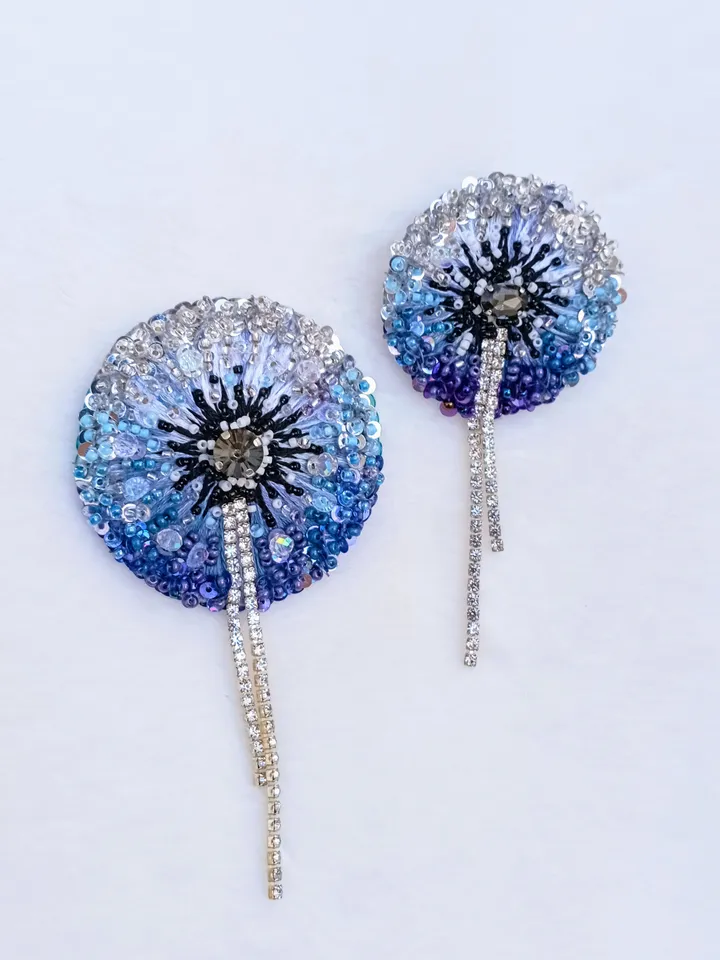 Beaded rhinestone dandelion set of brooches for women, flower brooch, dandelion pin, gift for her, coworker gift