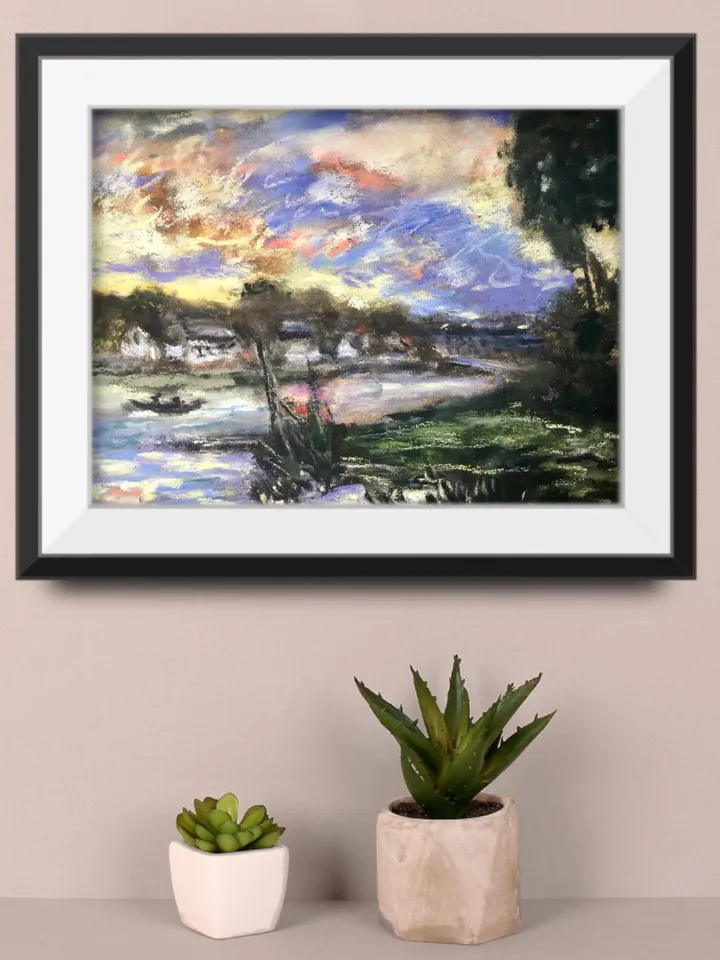 Landscape soft pastel painting on sand paper,original pastel painting wall art,Monet inspired landscape painting,gift,home decoration.