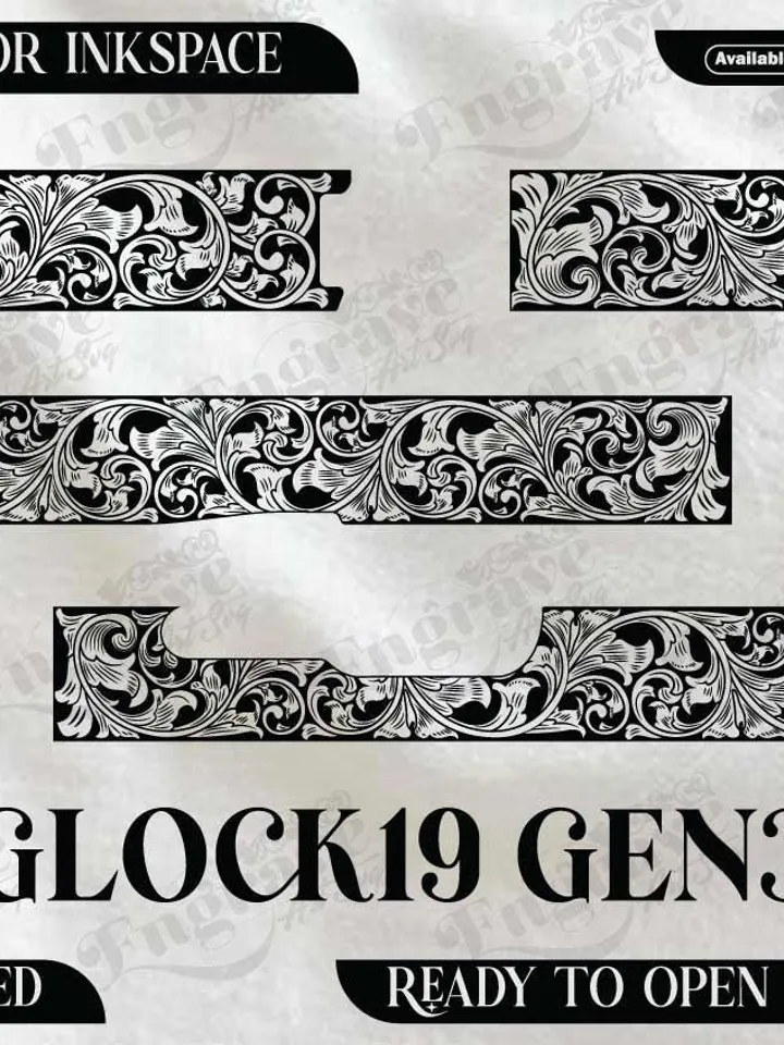 Glock19 Gen3 Scroll Design,lasercut,laserengraving,fiberlaser,engravingfiles,metalart