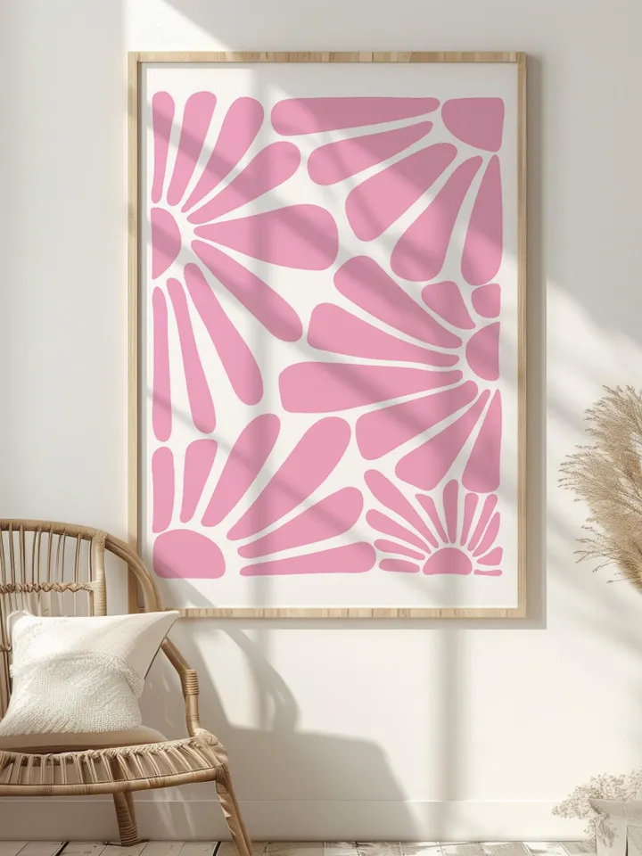Soft Pink Wall Art Set of 2 Prints, Boho Flower Print, Pink Abstract Minimalist Organic, Pink Floral Wall Art, Wild Flower, Printable Art