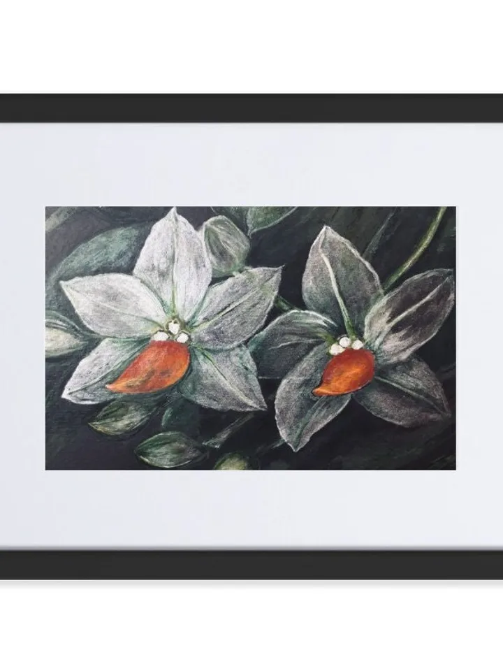 White orchids on black background Matte Paper Framed Poster,orchids painting,flowers wall art,home decoration gift.