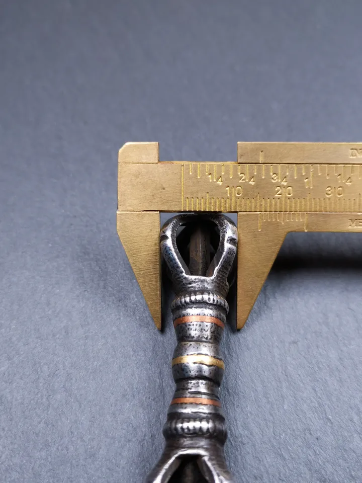 Gandhanra Vintage Five-pronged Vajra Dorje,Tibetan Buddhism (Vajrayana) Ritual Implement,Made of Cold Iron,Inlaid Copper Wire,30 Years Old