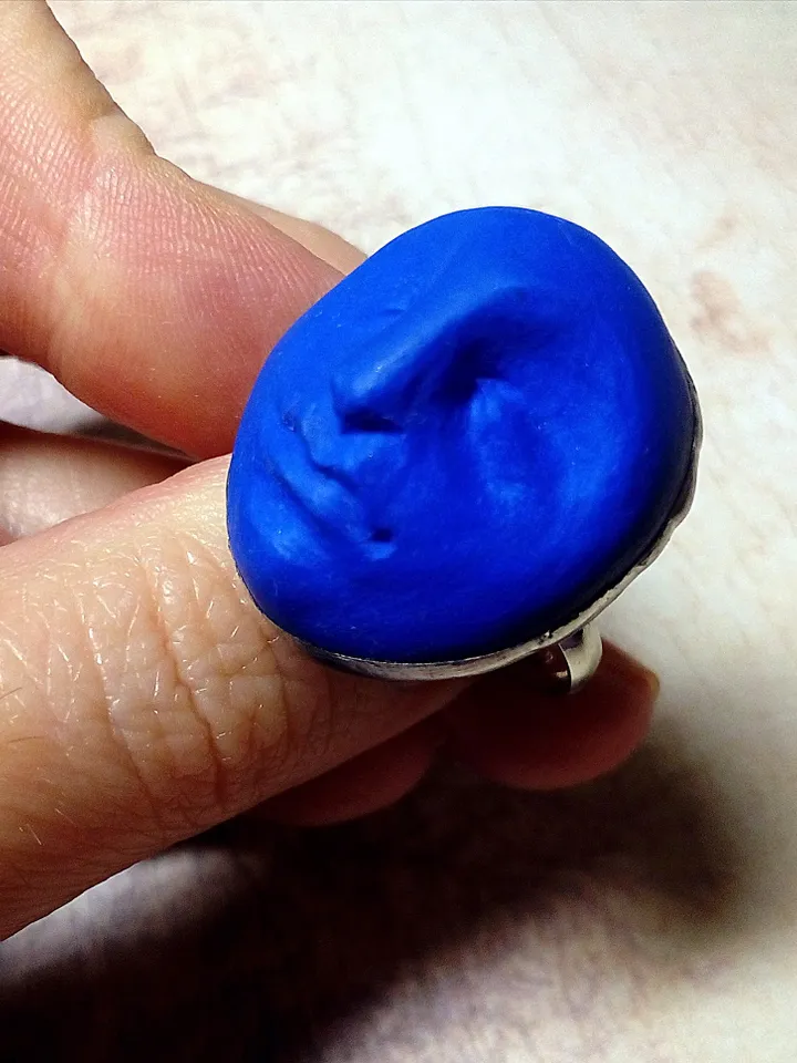 Blue moon clay ring, face moon Goddess ring, Halloween witchy ring,  Samhein bijouterie