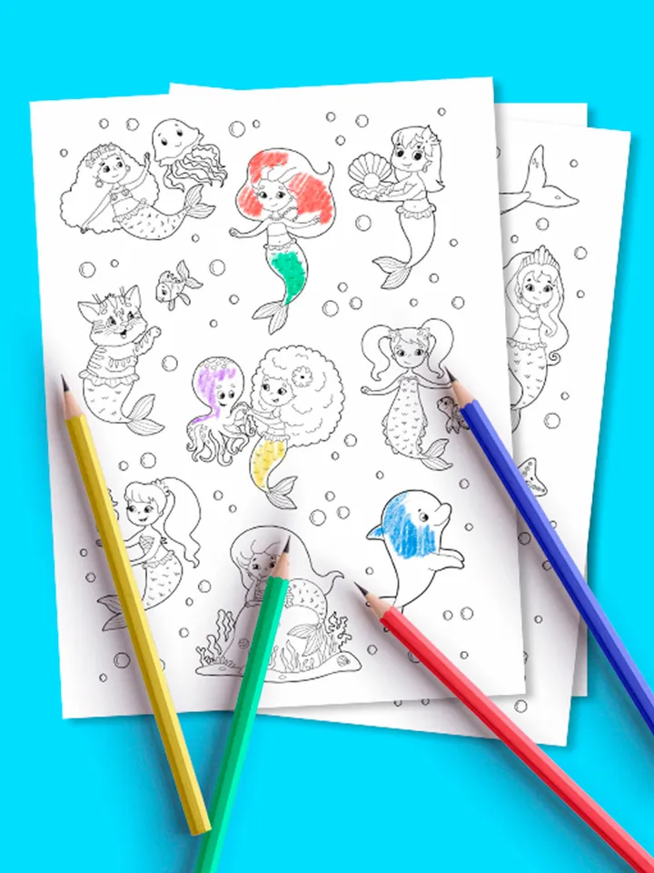 Vector set with cute mermaids
