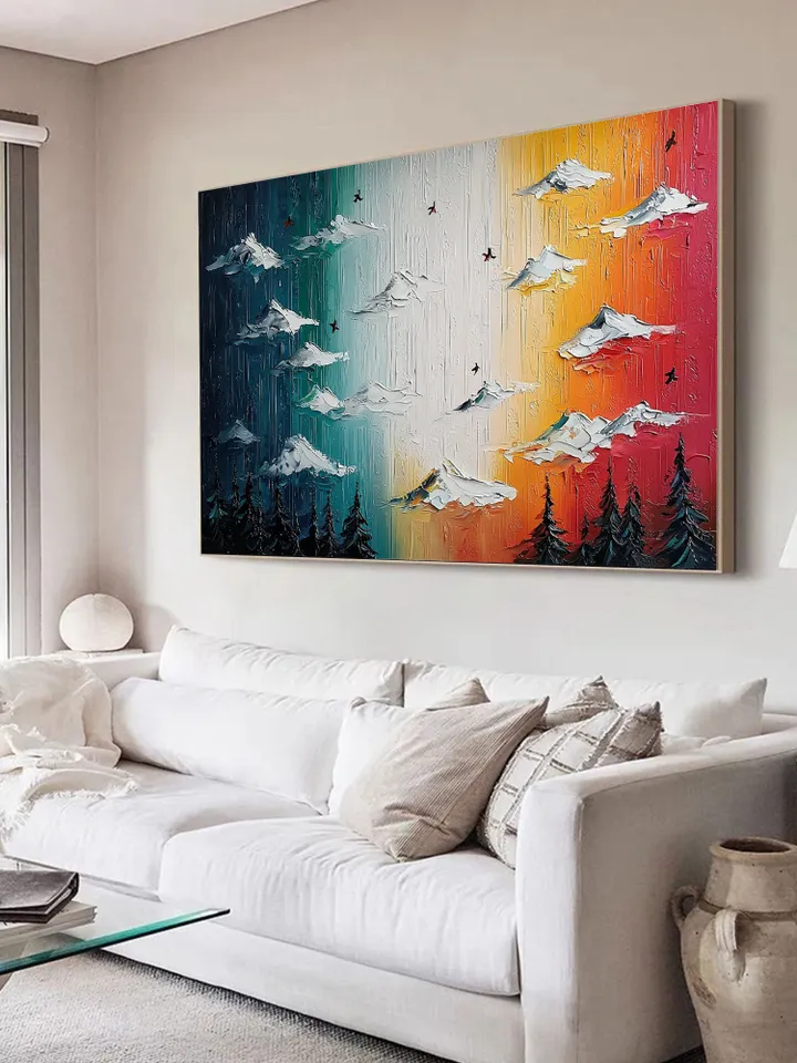 Original Impasto Landscape Painting, Textured Sky Art, Colorful Mountain Wall Art, 3D Canvas Art, Modern Nature Decor, Sunset Art,Home Decor