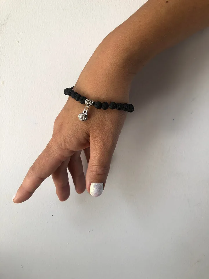Lotus Seed Flower Genuine Lava Stone Bracelet | Fertility Symbol Black Gemstone Bracelet Amuleth | Spiritual BAli Jewerly | Yogi Accesories