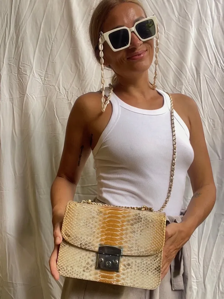 Genuine python skin crossbody gold classy bag| designer women leather handbag | snakeprint bag | crossbody purse | gift for her