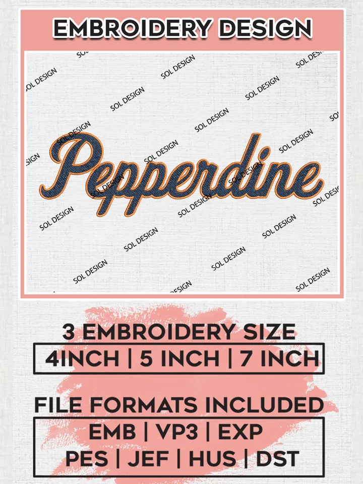 NCAA Pepperdine Football Team Wordmark Logo Embroidery Design Files, NCAA Pepperdine Waves Machine Embroidery, NCAA Teams, Game Day, 3 sizes, NCAA Machine embroidery designs, Digital Download