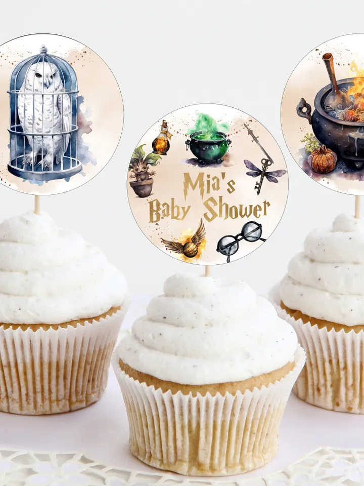 Editable Cupcake Topper Label Baby Shower; Magic School Baby Shower; Printable Cupcake Topper Label; Magical Party Decoration;wf55