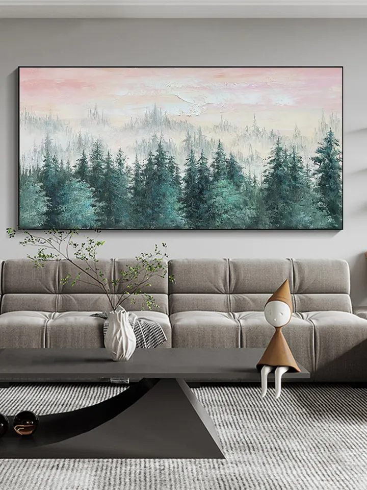 Large Original Forest Oil Painting On Canvas, Canvas Wall Art, Abstract Green Tree Painting, Boho Wall Decor, Custom Painting, Home Decor