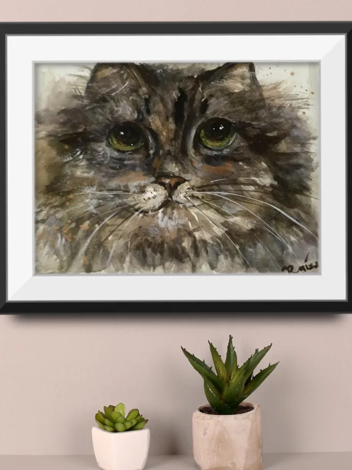 Grey cat original watercolour painting,watercolour animals painting,cat lovers gifts.