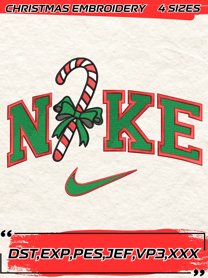 Swoosh Candy Christmas Embroidery Design,Christmas Embroidery Design,4 Sizes,Digital Download