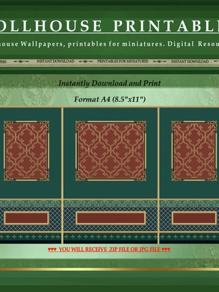 Wallpapers- Set 18-v3 | Printables for Dollhouses and Unique Miniature Projects | Digital Downloads | in Scale 1/12th