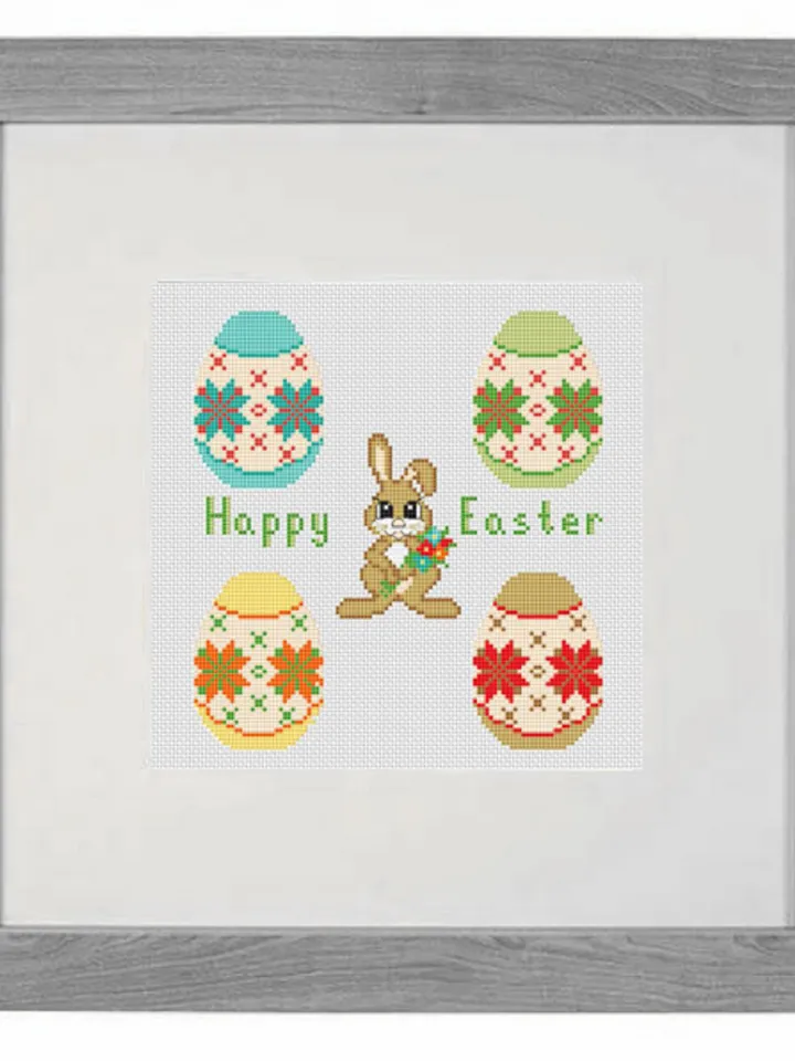 Easter sampler pattern pdf cross stitch, Easy embroidery DIY, small pattern egg and rabbit