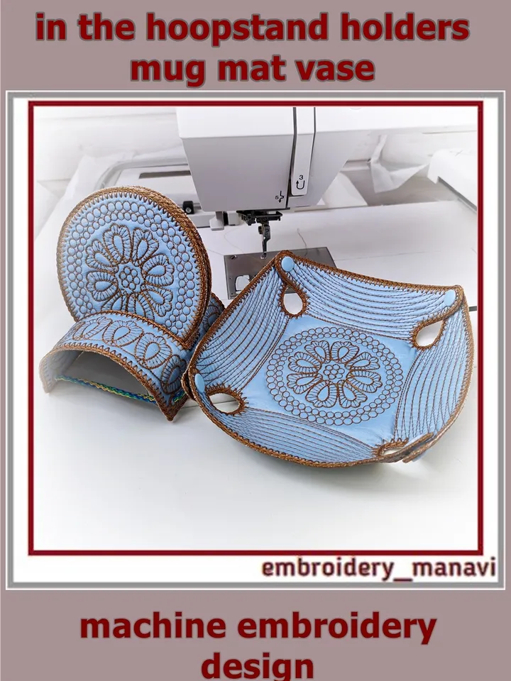 In the hoop design stand holders, vase and mug mat quilting by Embroidery Manavi 05