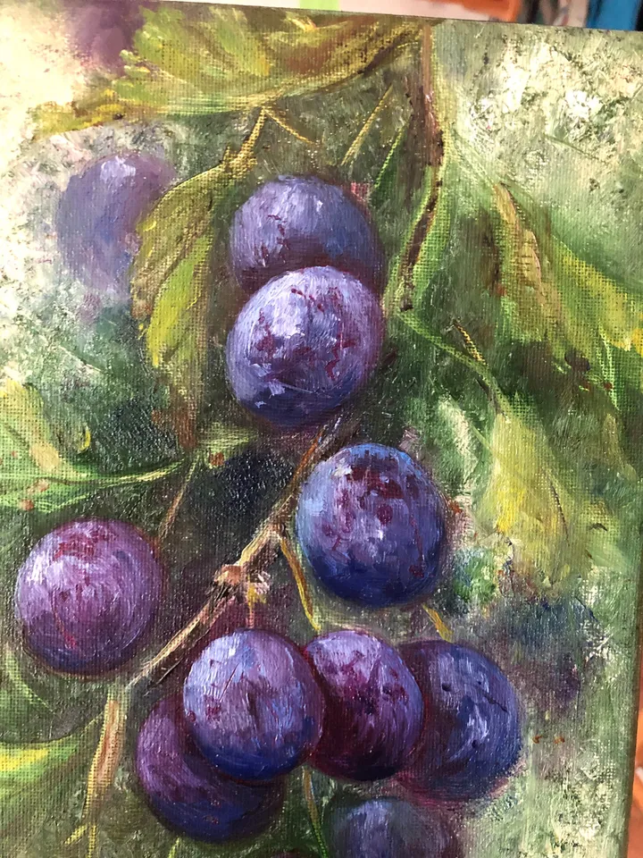 Fruits Oil Painting Kitchen Still life Original Painting Plums painting