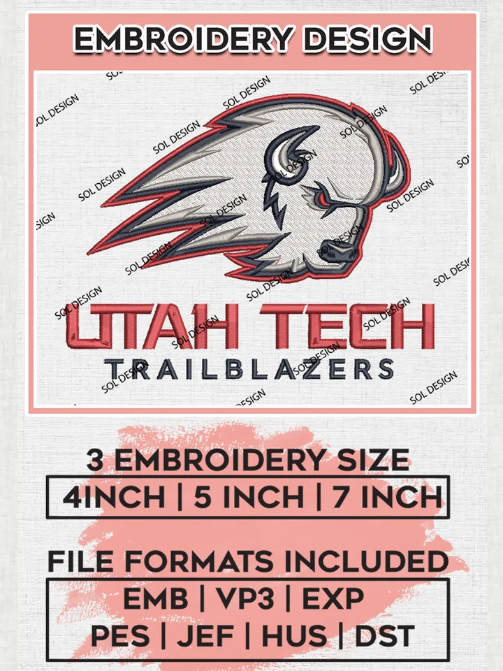 NCAA Utah Tech Trailblazers Team Head Mascot Logo embroidery designs, NCAA Utah Tech Trailblazers Logo Machine embroidery designs, NCAA Logo embroidery designs, NCAA Lopes Machine embroidery designs, Digital Download