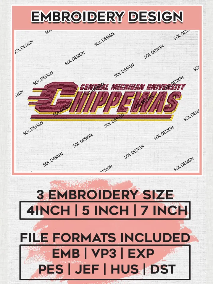 NCAA Central Michigan Chippewas Team Writing Logo embroidery designs, NCAA Central Michigan Chippewas Logo Machine embroidery designs, NCAA Team Logo embroidery designs, NCAA Game Day Machine embroidery designs, Digital Download