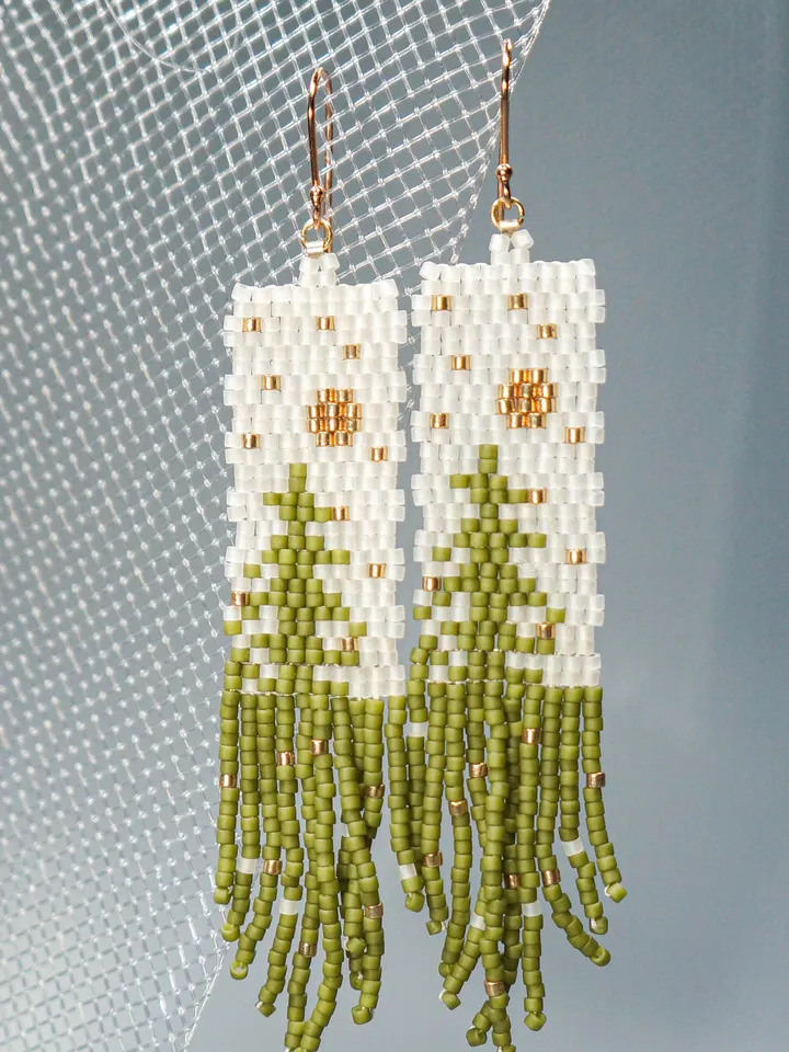 Trees-Patterned Japanese Bead and sterling Silver Earrings: A Fusion of Elegance and Nature