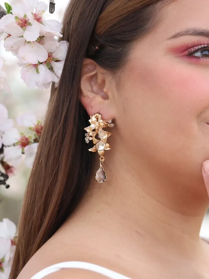 Boho Wedding Earrings, Gold Bridal Earrings Drop, Leaf Wedding Earrings for brides, Swarovski Wedding Jewelry Set, Jewellery, Accessories