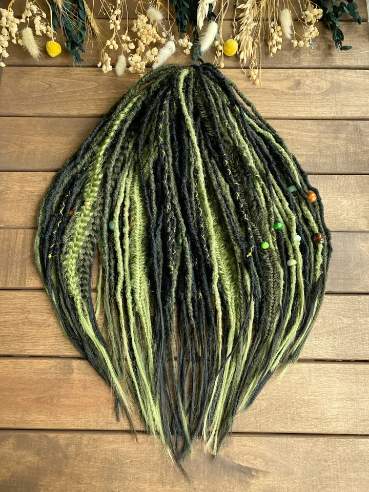 Black and forest green Double Ended Synthetic dreadlocks, ready to ship
