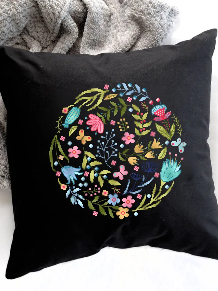 Folk flowers cross stitch pattern PDF download Scandinavian folk cross stitch chart, Floral pattern digital PDF, Cute Flower embroidery #P41