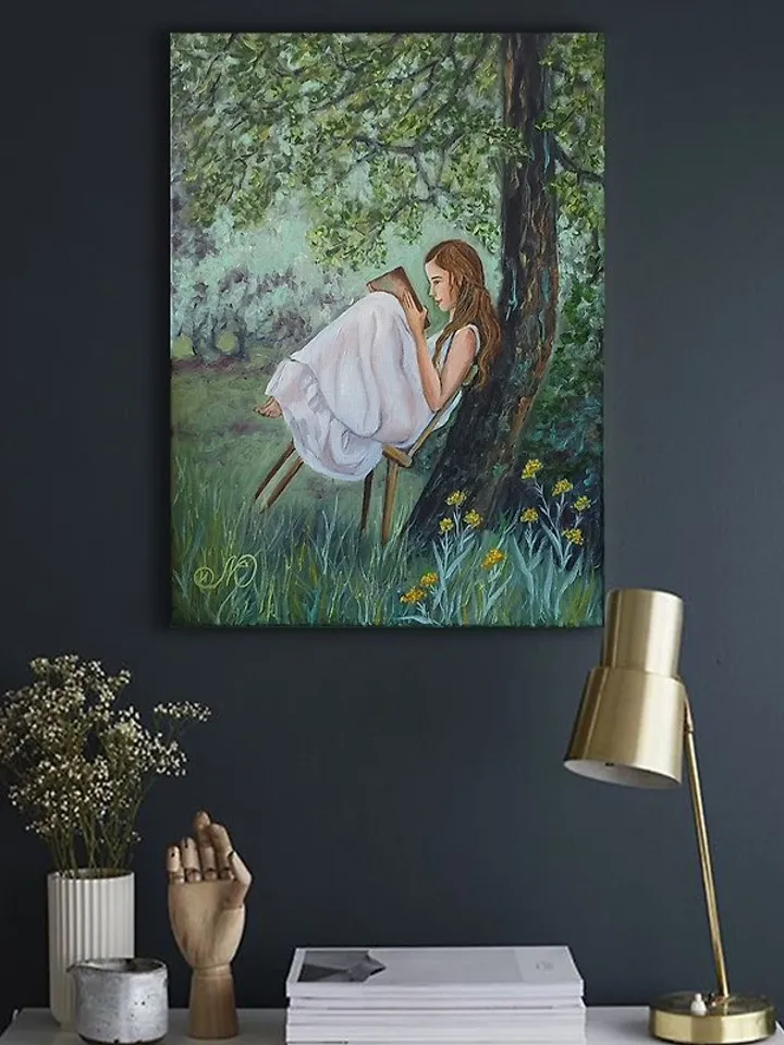 Girl Painting Forest Original Art Figurative Artwork Oil Painting Canvas Art