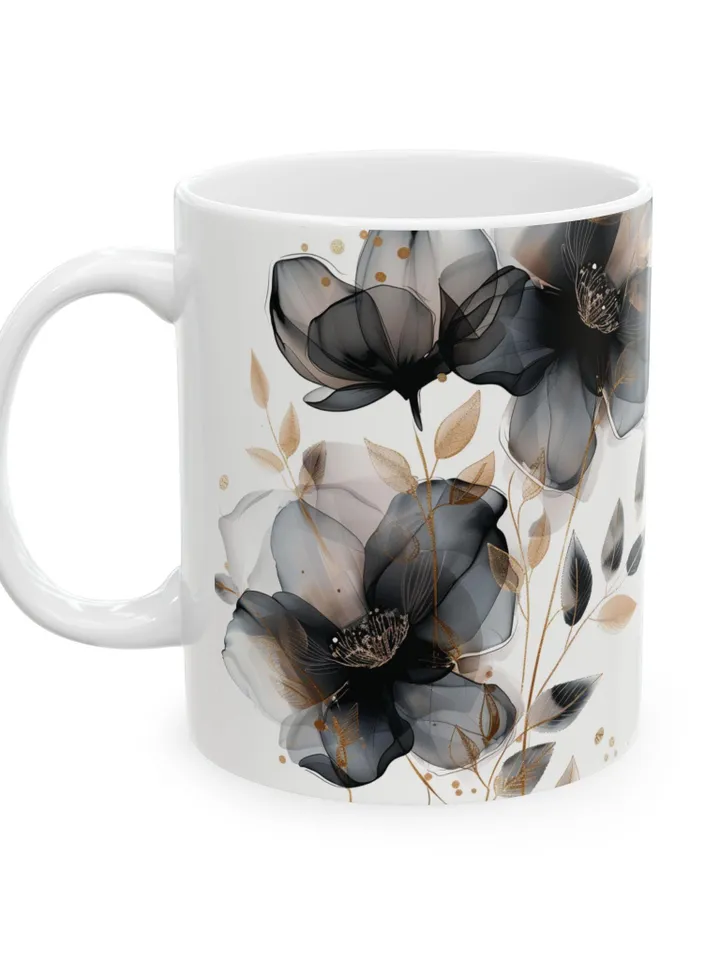 Elegant Floral Mug, Botanical Coffee Cup, White Ceramic Drinkware, Gift for Gardeners, Mother's Day Present