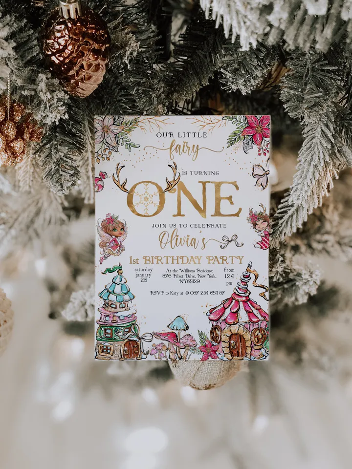 Christmas Pixie Birthday Invitation; Magical Fairy Invitation; Enchanted Fairy Girly Birthday Party Invitation; Christmas Birthday one; CF1