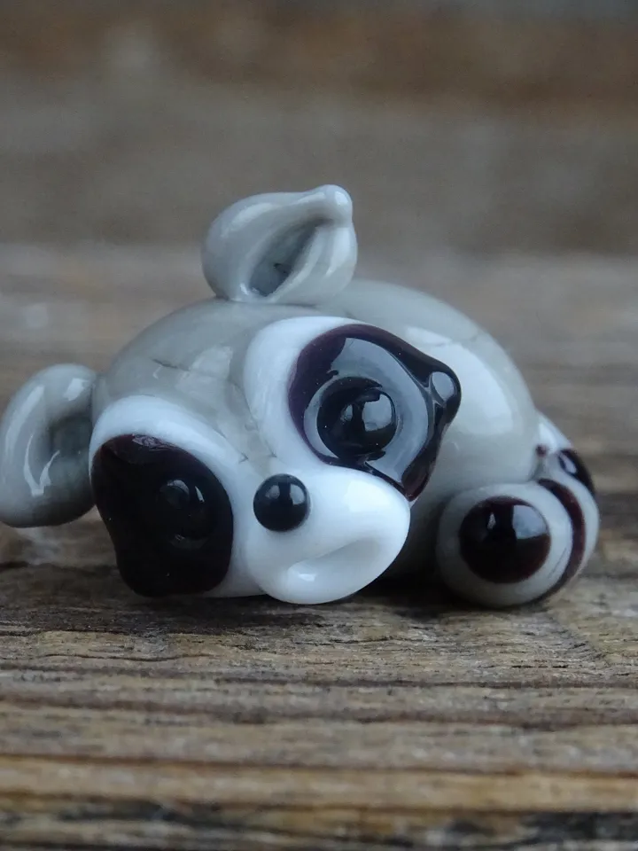 GLASS FIGURINES Raccoon gift Fairy garden raccoon figurine miniature Raccoon sculpture Tiny glass animals Blown glass art raccoon ornament