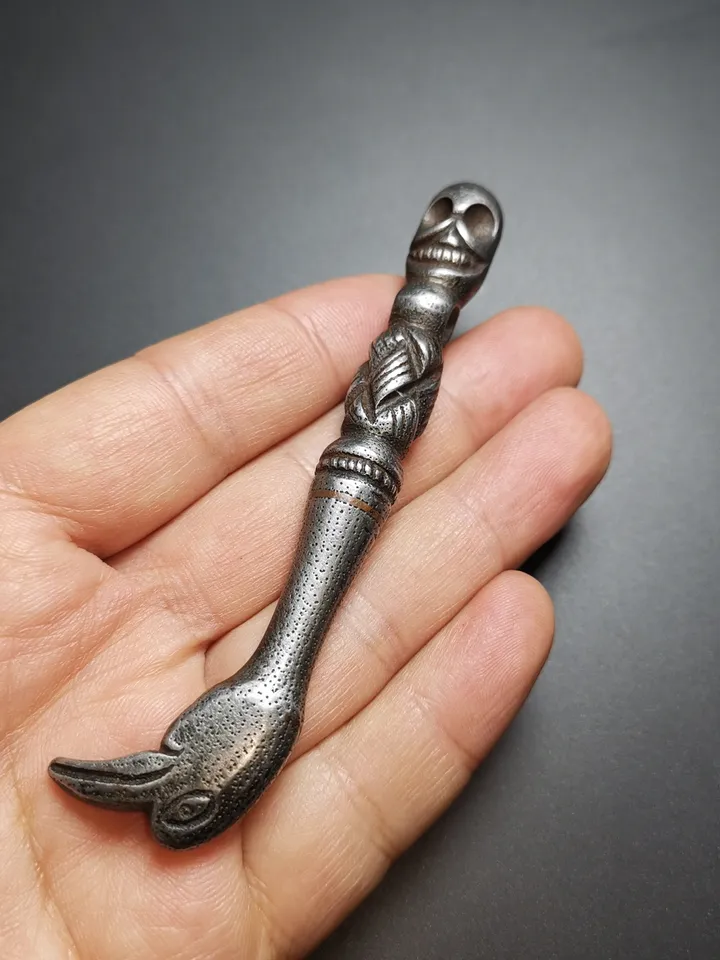 Gandhanra Antique Tibetan Thokcha Pendant,Pickaxe Amulet, Trantic Buddhism Dharma Ritual, Made of Thunder Iron,Copper Wire Inlay