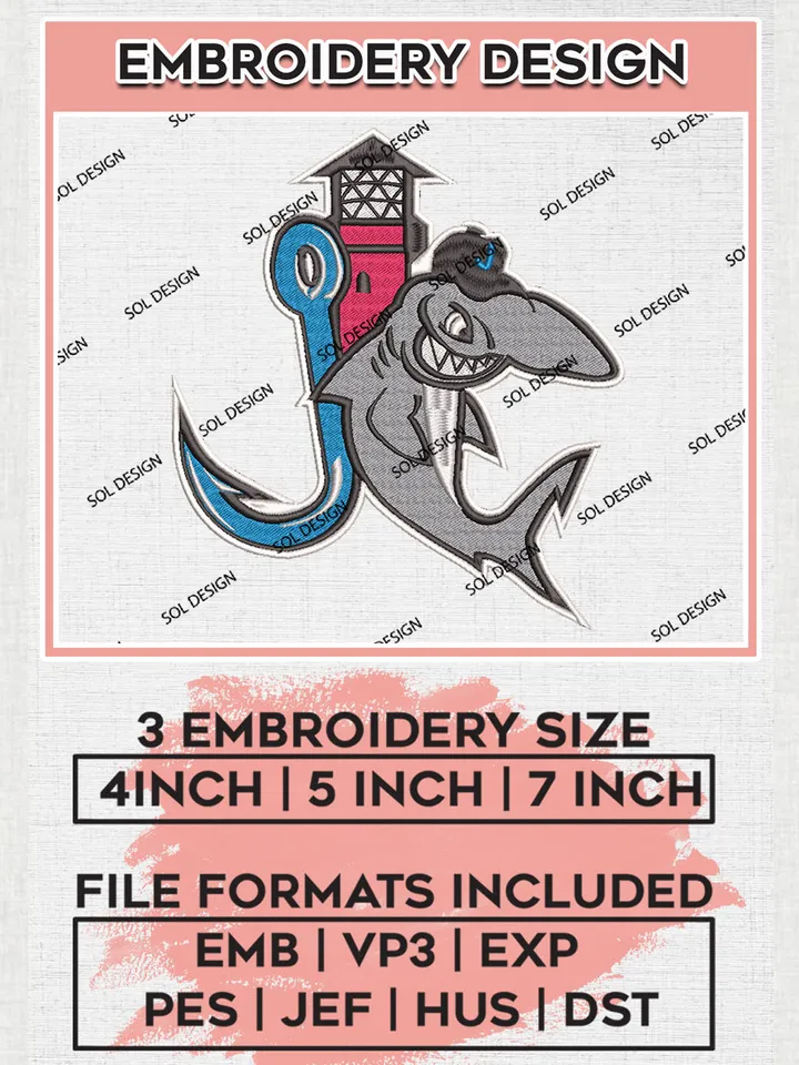 MiLB Jupiter Hammerheads Embroidery Design Files, MiLB Jupiter Hammerheads Logo, Minor League Baseball Logo Embroidery Designs, MiLB embroidery designs, Machine embroidery designs, Digital Download