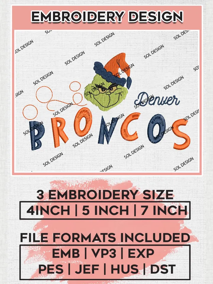 Christmas Grinch Denver Broncos Embroidery Designs, Grinch Embroidery Files, NFL Broncos Machine Embroidery Designs, NFL Denver Broncos Logo, NFL Christmas Machine Embroidery Design, Digital Download