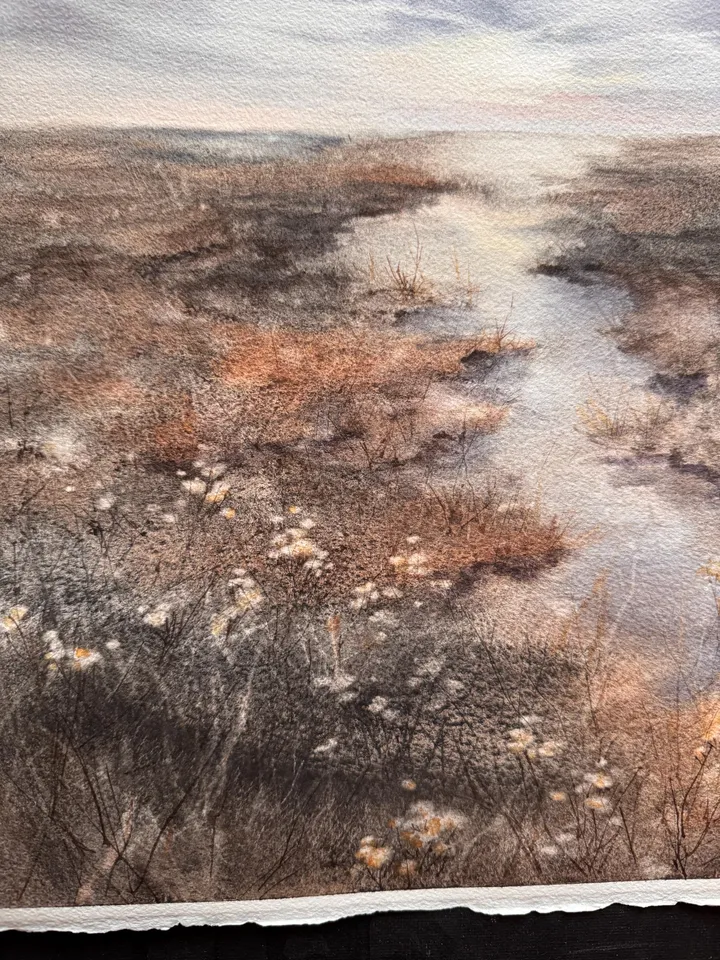 Meadow Original Watercolor Painting Field Landscape Wildflowers Art
