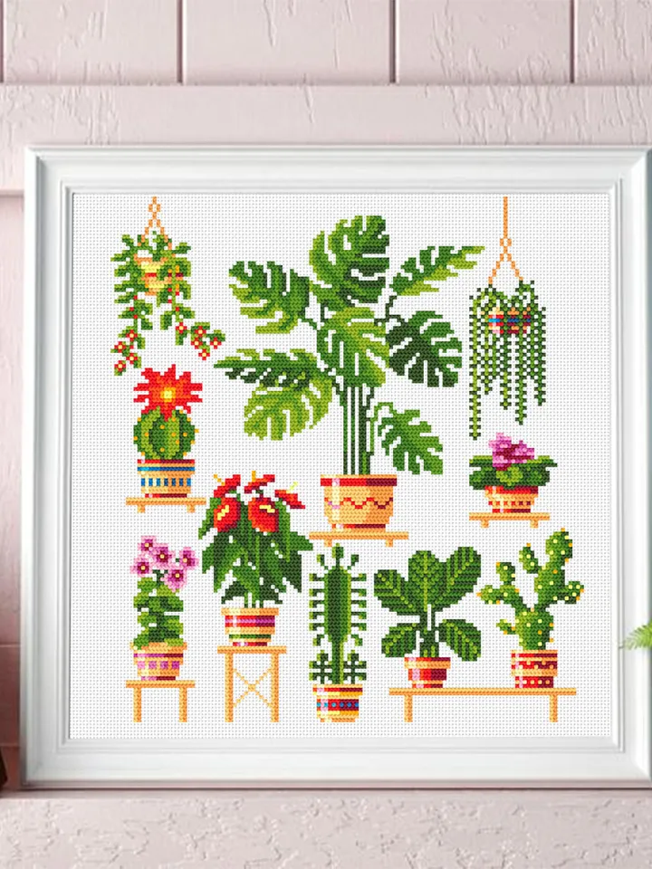House plants cross stitch pattern PDF download Floral cross stitch chart, Sampler plants pattern digital PDF, Plants lover gift #P8