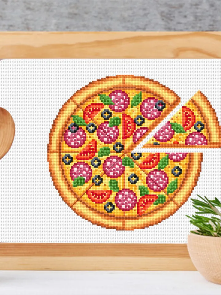 Pizza cross stitch pattern download PDF Italian food cross stitch chart, Pizza ornament digital pattern PDF, Kitchen cross stitch #F16